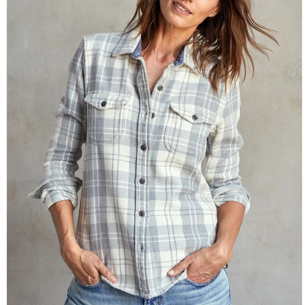 Outerknown NWT $168 Blanket Shirt Grey Plaid Flannel Half Light Boxes Size XS/S